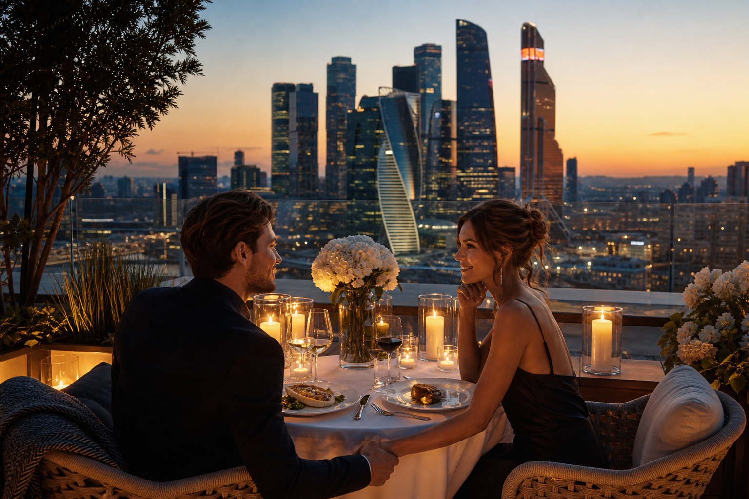 Ужин на крыше с видом на город